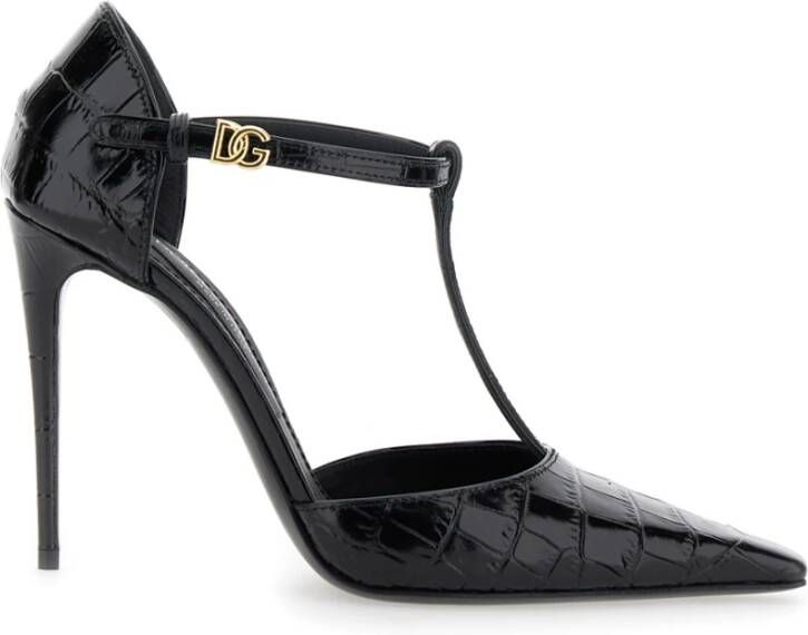 Dolce & Gabbana Zwarte Croco Print Hoge Hakken Black Dames