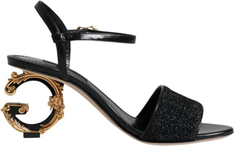 Dolce & Gabbana Zwarte Enkelband Hakken met Logo Black Dames