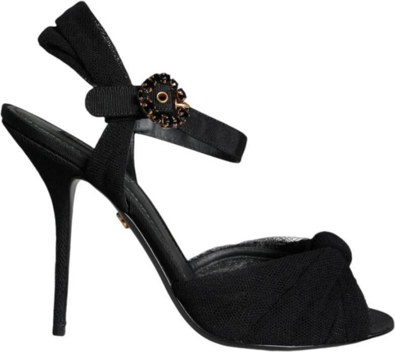 Dolce & Gabbana Black Tulle Stretch Ankle Buckle Strap Shoes Zwart Dames