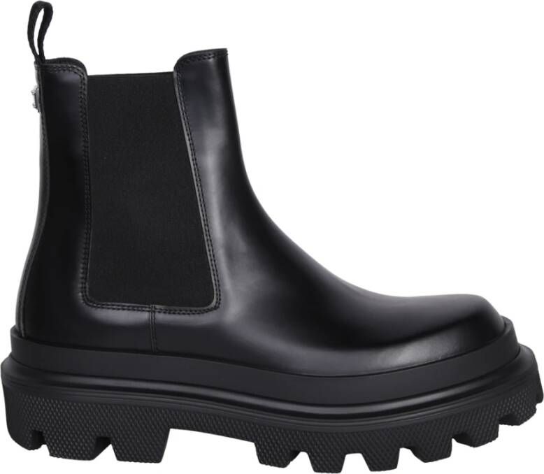 Dolce & Gabbana Chelsea Boots van geborsteld leer met iconische logo plaque Black Heren