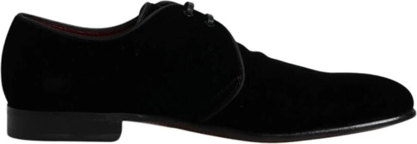 Dolce & Gabbana Zwarte Fluweel Leren Veterschoenen Derby Black Heren