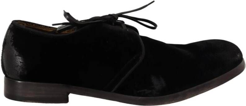 Dolce & Gabbana Zwarte Fluwelen Veterschoenen Black Heren