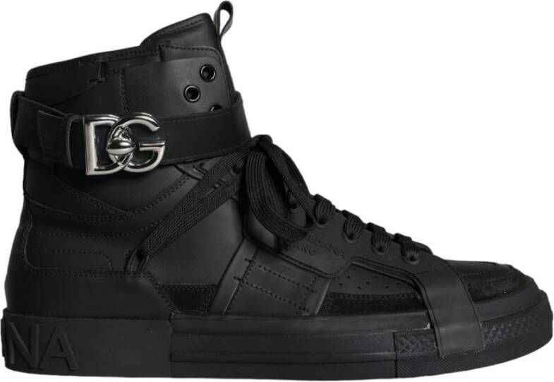 Dolce & Gabbana Zwarte Geperforeerde High Top Sneakers Black Heren