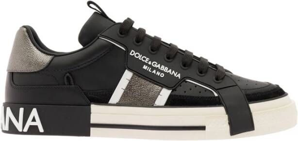 Dolce & Gabbana Zwarte Geperforeerde Sneakers Ronde Neus Black Heren