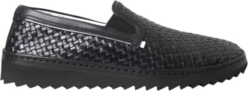 Dolce & Gabbana Zwarte Geweven Leren Loafers Schoenen Black Heren