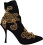 Dolce & Gabbana Zwarte Gouden Geborduurde Slip-On Laarzen Black Dames - Thumbnail 1