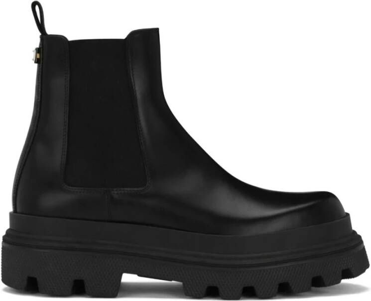 Dolce & Gabbana Chelsea Boots van geborsteld leer met iconische logo plaque Black Heren