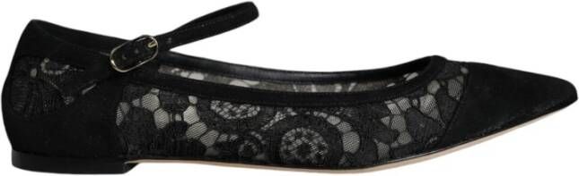 Dolce & Gabbana Zwarte Kant Flats met Leren Zool Black Dames