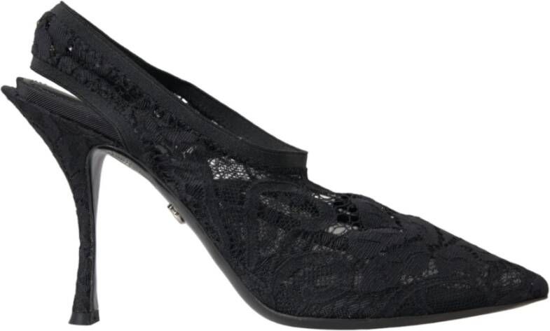 Dolce & Gabbana Zwarte Kant Slingback Hakken Sandalen Black Dames