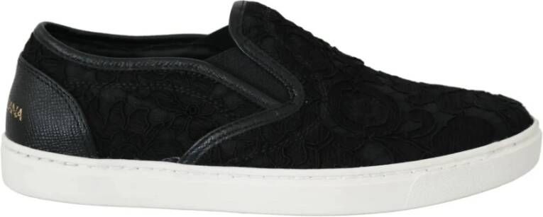 Dolce & Gabbana Zwarte Kant Slip-On Sneakers Logo Detail Black Dames