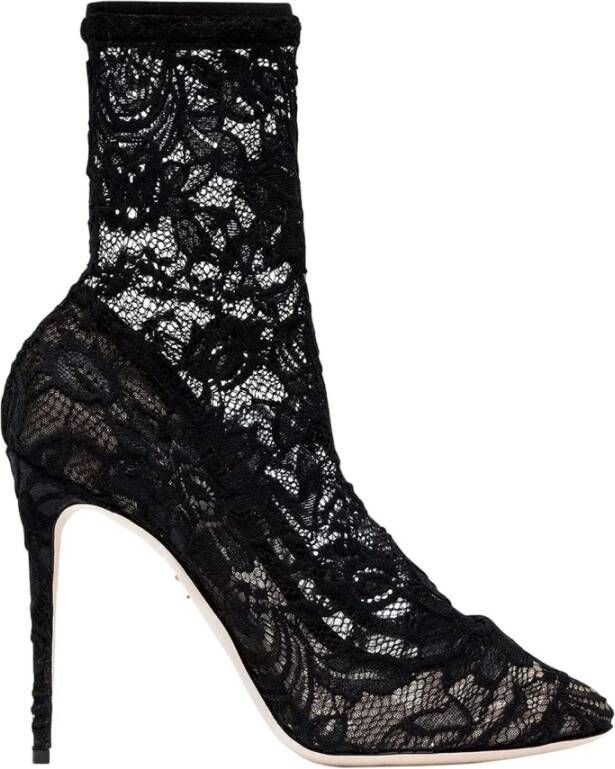 Dolce & Gabbana Zwarte Kant Stiletto Laarzen Zwart Dames