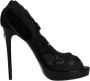 Dolce & Gabbana Zwarte Kant Stretch Laarzen met Leren Zool Black Dames - Thumbnail 1