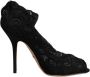 Dolce & Gabbana Zwarte Kant Stretch Mid Calf Laarzen Black Dames - Thumbnail 1