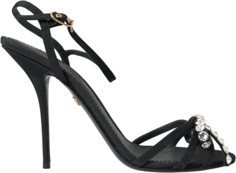 Dolce & Gabbana Zwarte Kristal Boog Hak Sandalen Black Dames