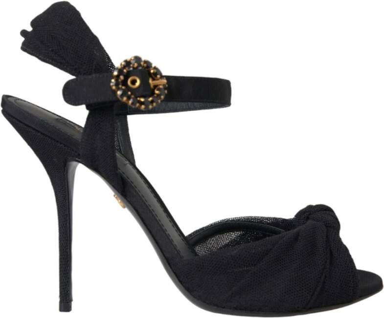 Dolce & Gabbana Zwarte Kristal Enkelband Sandalen Black Dames