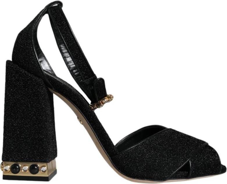 Dolce & Gabbana Zwarte Kristal Enkelband Sandalen Black Dames