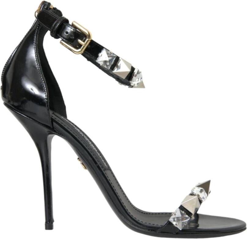 Dolce & Gabbana Zwarte Kristal Enkelband Sandalen Black Dames