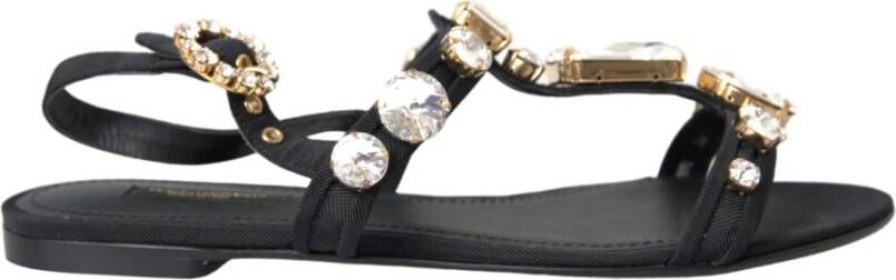 Dolce & Gabbana Zwarte Kristal Flats Sandalen Schoenen Black Dames