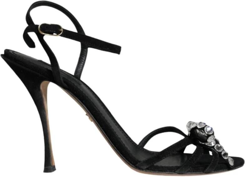 Dolce & Gabbana Zwarte Kristal Strik Hoge Hak Sandalen Black Dames