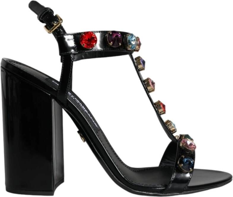 Dolce & Gabbana Zwarte Kristal T-Strap Sandaal Hakken Black Dames