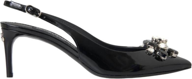 Dolce & Gabbana Zwarte Kristalversierde Slingback Sandalen Black Dames