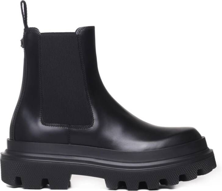 Dolce & Gabbana Chelsea Boots van geborsteld leer met iconische logo plaque Black Heren