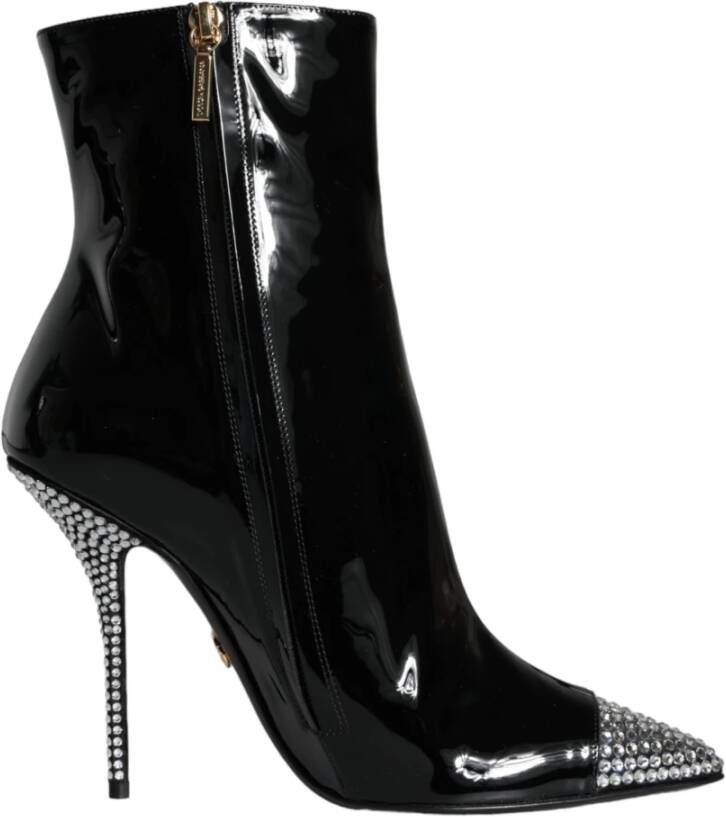 Dolce & Gabbana Zwarte Lakleren Kristalhak Laarzen Schoenen Black Dames