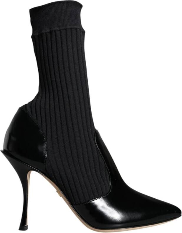 Dolce & Gabbana Zwarte Lakleren Stiletto Booties Black Dames