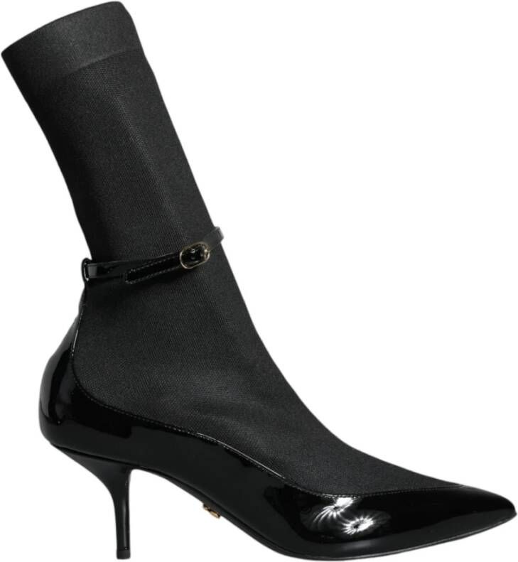 Dolce & Gabbana Zwarte Lakleren Stiletto Enkellaarsjes Black Dames