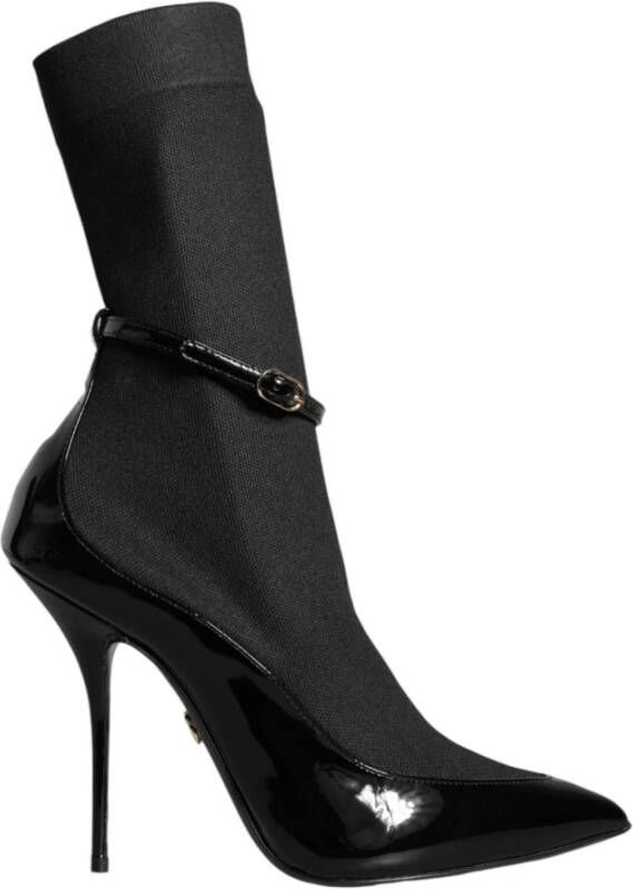 Dolce & Gabbana Zwarte Lakleren Stiletto Enkellaarzen Black Dames