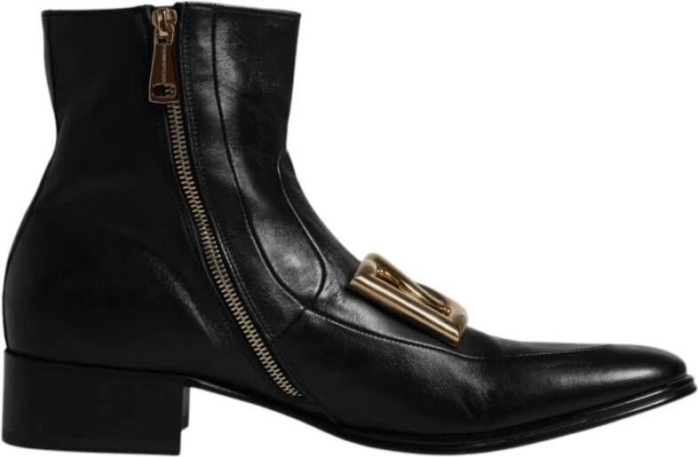 Dolce & Gabbana Zwarte leren biker enkellaarzen Black Heren