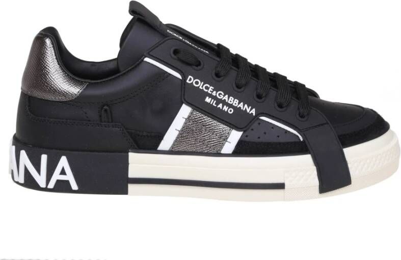 Dolce & Gabbana Zwarte leren Custom 2.0 sneakers Black Heren