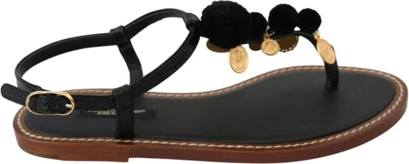 Dolce & Gabbana Zwarte leren enkelband flats Black Dames