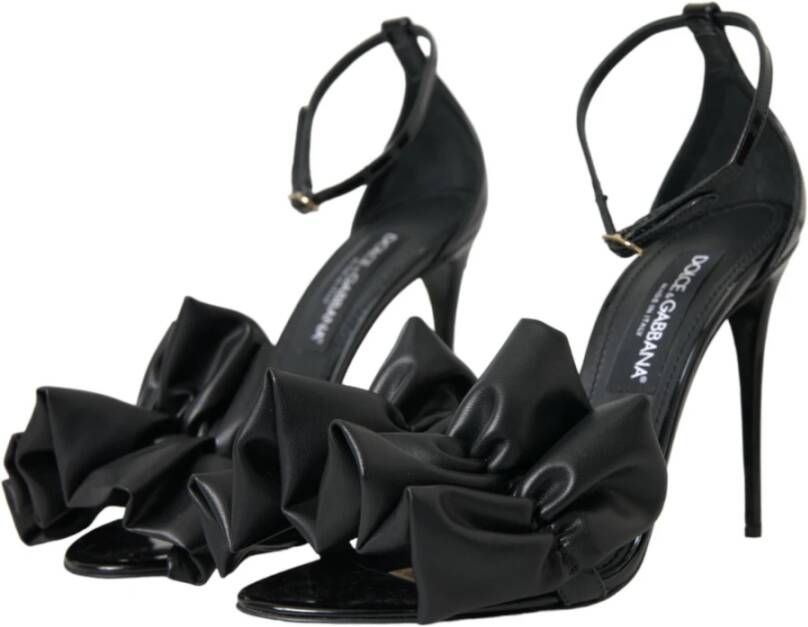 Dolce & Gabbana Zwarte leren enkelband hak sandalen Black Dames