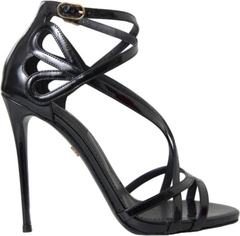 Dolce & Gabbana Zwarte Leren Enkelband Hakken Sandalen Black Dames