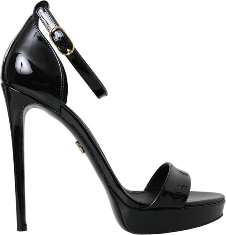 Dolce & Gabbana Zwarte leren enkelband sandalen Black Dames