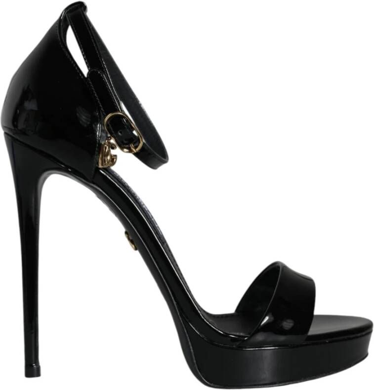 Dolce & Gabbana Zwarte leren enkelband sandalen Black Dames