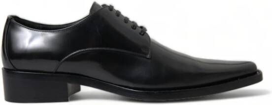 Dolce & Gabbana Zwarte Leren Formele Platte Schoenen Vetersluiting Black Dames