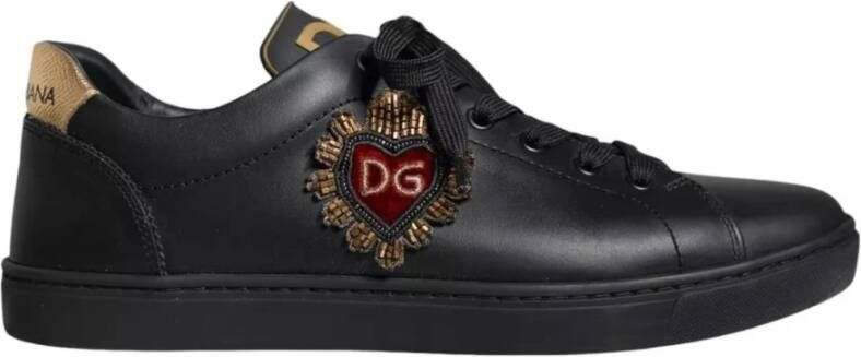 Dolce & Gabbana Zwarte Leren Hart Sneakers met Logo Black Heren