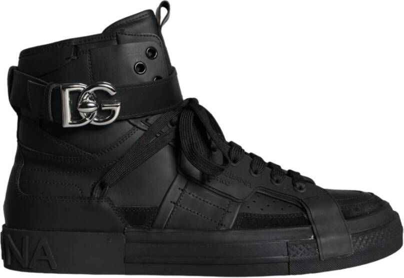 Dolce & Gabbana Zwarte Leren High Top Logo Sneakers Black Heren