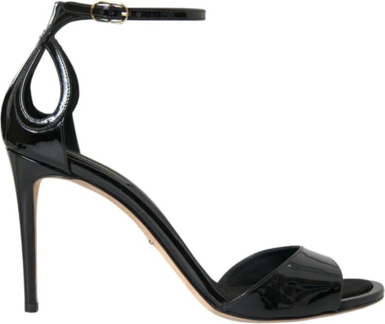 Dolce & Gabbana Zwarte Leren Hoge Hak Sandalen Black Dames