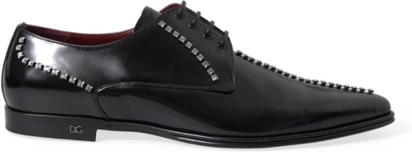 Dolce & Gabbana Zwarte Leren Kristal Formele Schoenen Black Heren