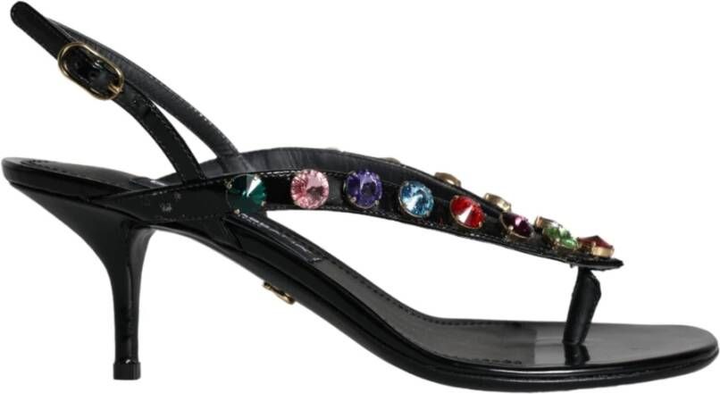 Dolce & Gabbana Zwarte leren kristallen slingback sandalen schoenen Black Dames