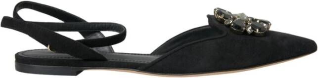 Dolce & Gabbana Zwarte leren kristallen slingback sandalen schoenen Black Dames