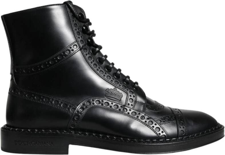 Dolce & Gabbana Zwarte leren laarzen met logo Black Heren