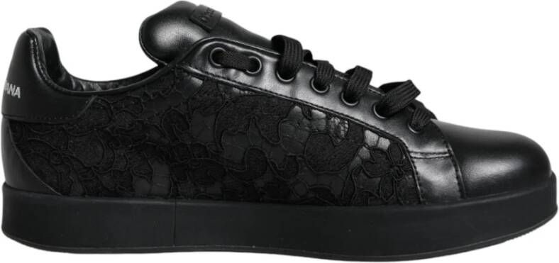 Dolce & Gabbana Zwarte Leren Lage Sneakers Black Dames