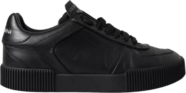 Dolce & Gabbana Zwarte Leren Lage Sneakers Black Heren