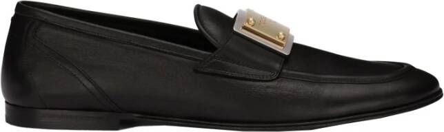 Dolce & Gabbana Zwarte platte schoenen met gouden logo Black Heren