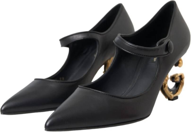 Dolce & Gabbana Zwarte leren logo hakken Mary Janes pompen schoenen Black Dames