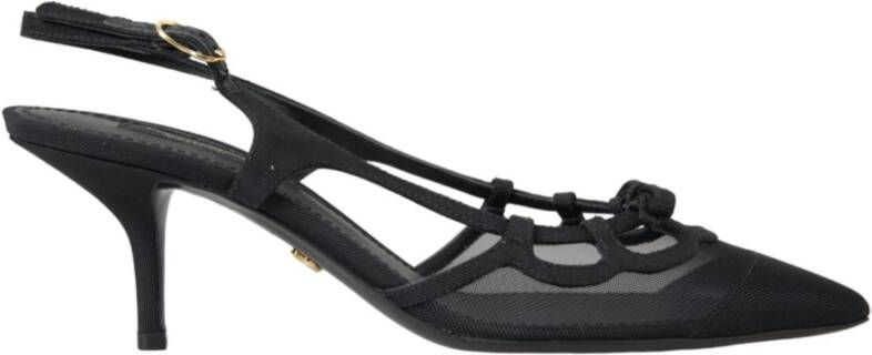 Dolce & Gabbana Zwarte leren mesh slingback hakken Black Dames